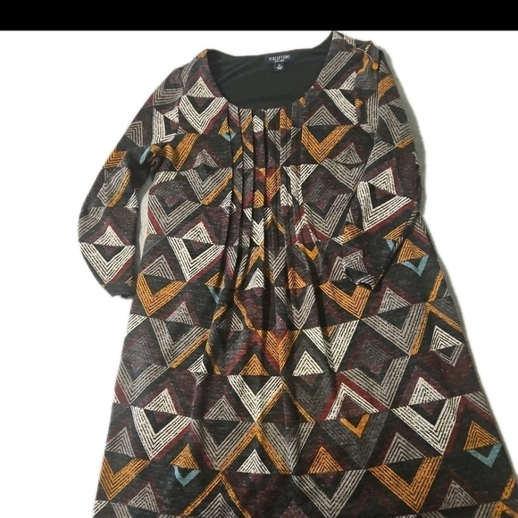 Perceptions New York Dress XL•Multicolor Geometric Scoop Neck 3/4 Sleeve Retro - Picture 5 of 16